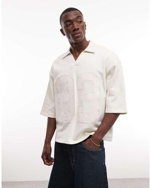 ASOS Oversized Rechte Polo Met Sportprint - Wit