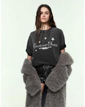 Pull&Bear T-Shirt Met Sterren En Slogan - Grijs