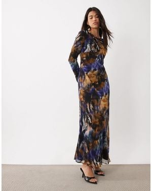 DASKA Chiffon Tie Detail Bias Cut Bell Sleeve Maxi Dress - White