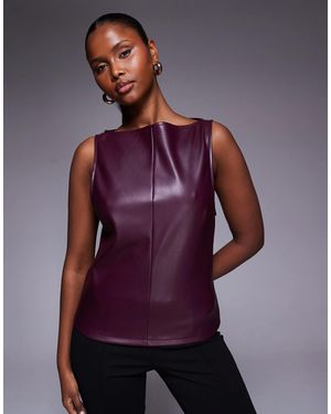 ASOS Slash Neck Pu Top With Seam Detailing - Purple