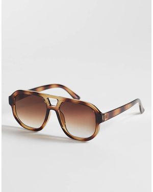 Pieces Pilot-style Sunglasses With Brown Lense - Natural