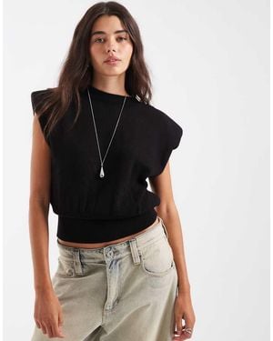 ASOS Gebreide Top Met Schoudervullingen - Zwart