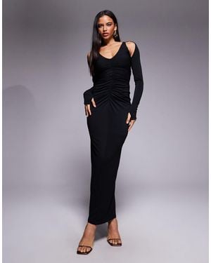 TFNC London Long Sleeve Shoulder Cut Out Open Back Maxi Dress - Blue