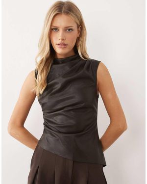 Gina Tricot Drapey Pu Top - Brown