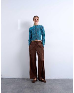 TOPSHOP Satin Tie Waist Wide Leg Trouser - White