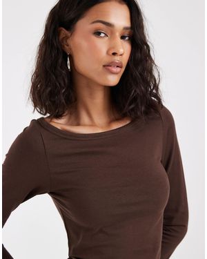 Pieces Boat Neck Jersey Top - Brown