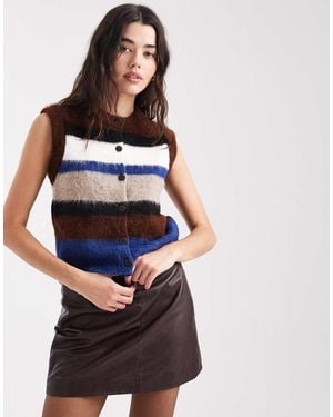 New Look Gestreept Geborsteld Gebreid Gilet - Bruin