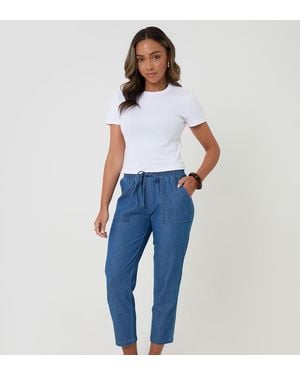 Threadbare Petite Drawstring Waist Barrel Leg Jeans - Blue