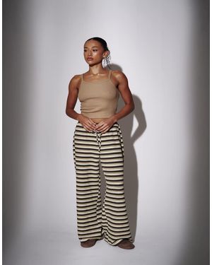 South Beach Towelling Stripe Wide Leg Trouser - Yellow