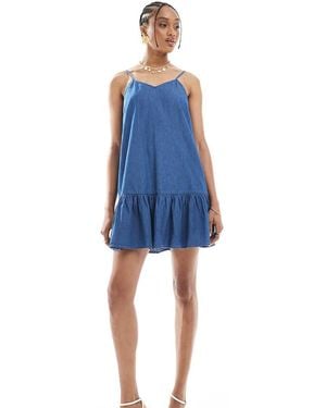 ONLY Dropped Waist Chambray Mini Dress - Blue