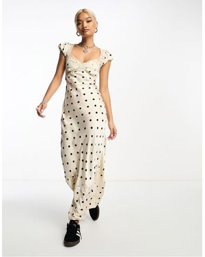 Free People Butterfly Lace Polka Dot Satin Maxi Dress - White