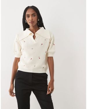 ASOS Embroidered Knitted Polo - White