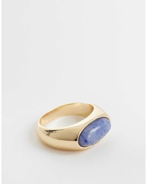 ASOS – farbener ring mit echtem eingefasstem halbedelstein - Weiß