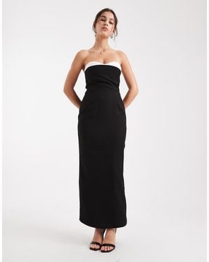 4th & Reckless Tailored Bandeau Contrast Corset Bust Detail Maxi Dress - Black