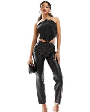 Only Petite Emily Faux Leather Ankle Trousers - Black