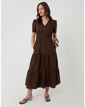 Threadbare Cotton Poplin Tiered Midaxi Dress - Brown