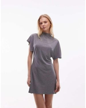 ASOS Vestido Corto Gris Jaspeado Con Mangas Murciélago Y Cuello Alzado De
