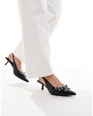 Stradivarius Buckle Detail Slingback Kitten Heel - White