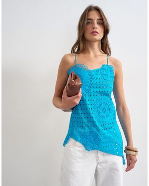 TOPSHOP Broderie Embroidered Tie Back Cami - Blue