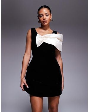 ASOS Velvet Mini Dress With Structured Satin Drape - Black