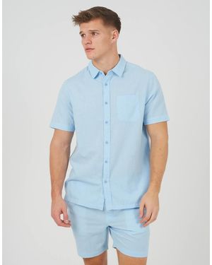 Brave Soul Camicia A Maniche Corte Azzurra Con Bottoni E Tasca Sul Petto - Blu
