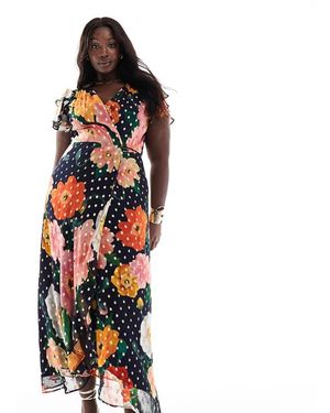Hope & Ivy Plus Vestito A Portafoglio A Fiori Allacciato - Rosso