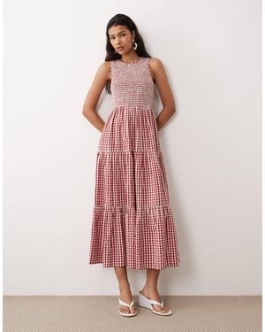 Nobody's Child Cotton Round Neck Shir Bodice Tie Skirt Midi Dress - Pink