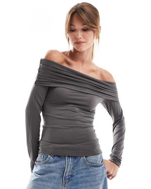 JJXX Top A Maniche Lunghe Aderente Con Spalle Scoperte - Grigio