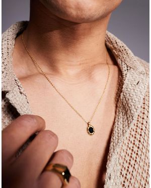 ASOS Festival Waterproof Stainless Steel Black Oval Pendant Necklace - Brown
