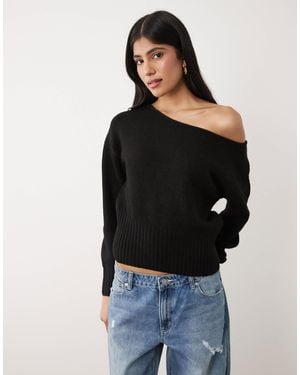 Cotton On Luxe Slouch Off Shoulder Knit Sweatshirt - Black