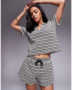 River Island Striped Tie Waist Shorts Co-ord - Gray