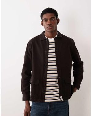 ASOS Cotton Twill Overshirt With Badge - Blue
