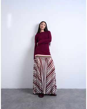 TOPSHOP Knit Stripe Full Skirt Long Sleeve Dress - Purple
