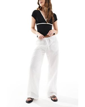 Daisy Street Broderie Anglaise Low Rise Wide Leg Trousers - White