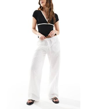 Daisy Street Broderie Anglaise Low Rise Wide Leg Trousers - White