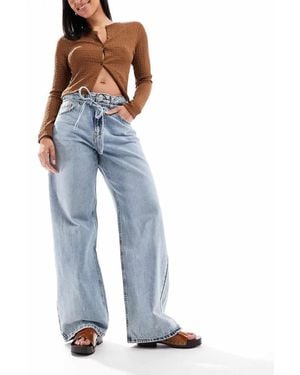 Pull&Bear baggy Jean With Tie Waist Detail - Blue