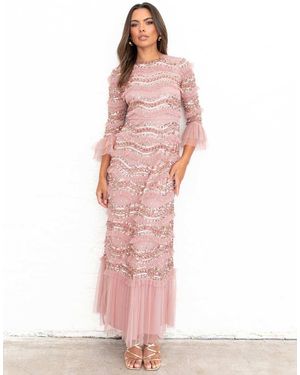 Maya Embellished 3/4 Bell Sleeve Maxi Dress - Pink