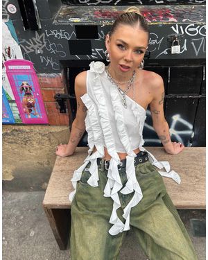 Labelrail X Daisy Birchall Corsage One Shoulder Ruffle Top - White