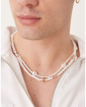 ASOS Festival Faux Pearl And Coral 2 Pack Necklace - Natural