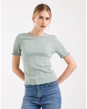 ONLY Pointelle Lettuce Edge Top - Grey