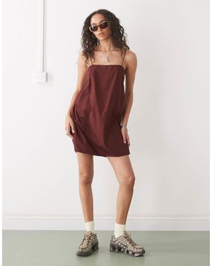 Monki Cotton Poplin Mini Dress With Tie Straps - Red