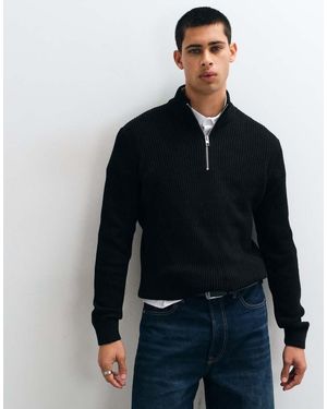 Jack & Jones Fine Rib Quarter Zip Jumper - Blue