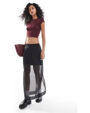 Stradivarius Mesh Maxi Skirt - Black