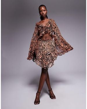 AFRM High Waisted Ruffle Knicker Short Co-ord - Brown