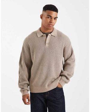 New Look Fisherman Knit Polo - Natural