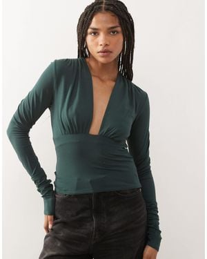 Weekday Plunge Long Sleeve Top - Green