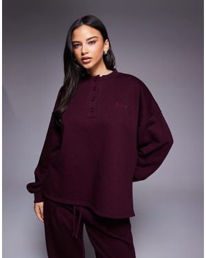 Kaiia Cotton-rich Oversized Button-up Henley Sweatshirt - Purple