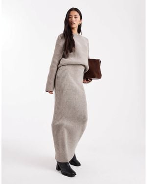 4th & Reckless Jupe longue d'ensemble en maille côtelée douce - grège - Blanc