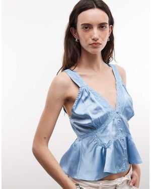 Reclaimed Vintage Tea Top With Pintucks And Buttons - Blue