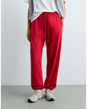 Oysho Cotton Blend Fleece Straight-Leg Trousers - Red